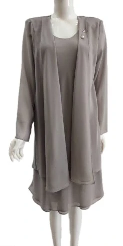 Sally Fashion 8694 Flowy Chiffon Dress Knee Length Long Sleeve Cardigan(Flowy Chiffon Black Dress Knee Length Long Sleeve Cardigan) -Dress Promotion Store 8694steelgray