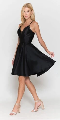 Poly USA | Ed Young 8698 Short A-Line Mikado Dress Spaghetti Straps(Short A Line Mikado Dress Spaghetti Straps By Poly Usa 8698) -Dress Promotion Store 8698BLACK 2