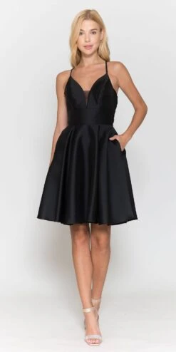 Poly USA | Ed Young 8698 Short A-Line Mikado Dress Spaghetti Straps(Short A Line Mikado Dress Spaghetti Straps By Poly Usa 8698) -Dress Promotion Store 8698BLACK 5