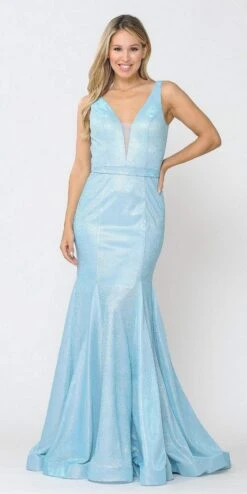 Poly USA | Ed Young 8704 Mermaid Style Long Prom Dress Sleeveless(Blue Mermaid Style Long Prom Dress Sleeveless)