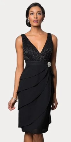 Sally Fashion 8723 Short Formal Dress V-Neck Lace Chiffon 3/4 Sleeve Jacket(Short Formal Khaki Dress V Neck Lace Chiffon 3 4 Sleeve Jacket) -Dress Promotion Store 8723 sally fashion black no jacket d8324a4e 05bb 494e 9d67 62ab3fd5a139