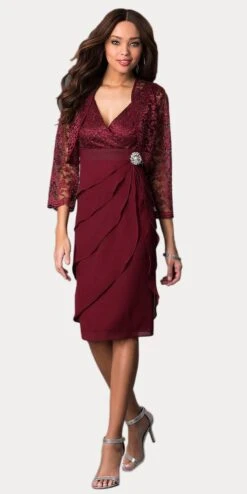Sally Fashion 8723 Short Formal Dress V-Neck Lace Chiffon 3/4 Sleeve Jacket(Short Formal Khaki Dress V Neck Lace Chiffon 3 4 Sleeve Jacket) -Dress Promotion Store 8723 sally fashion burgundy d2b3866f 49c1 44f3 b7a2 c35d5b25051b