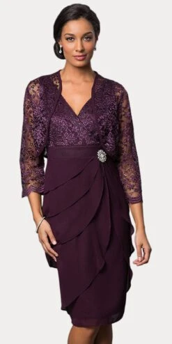 Sally Fashion 8723 Short Formal Dress V-Neck Lace Chiffon 3/4 Sleeve Jacket(Short Formal Khaki Dress V Neck Lace Chiffon 3 4 Sleeve Jacket) -Dress Promotion Store 8723 sally fashion plum 47ca86c8 8c26 4b7d 9bf2 37ef151bf2b9