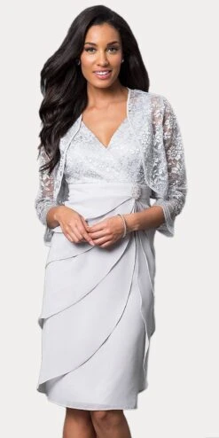 Sally Fashion 8723 Short Formal Dress V-Neck Lace Chiffon 3/4 Sleeve Jacket(Short Formal Khaki Dress V Neck Lace Chiffon 3 4 Sleeve Jacket) -Dress Promotion Store 8723 sally fashion silver c8d9c576 69f2 4177 bd26 835a6c5179a6