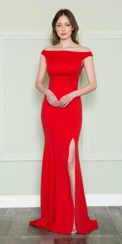 Poly USA | Ed Young 8724 Bateau Neckline Long Fitted Formal Gown(Bateau Neckline Long Fitted Formal Gown By Poly Usa 8724) -Dress Promotion Store 8724Red 9
