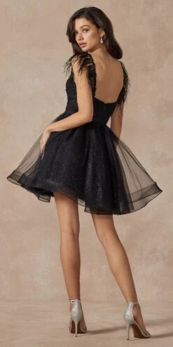 Juliet 881 Feather Straps Sheer Bodice Short A-line Tulle Dress(Juliet 881 Feather Straps Sheer Bodice Short A Line Tulle Dress) -Dress Promotion Store 881 black back
