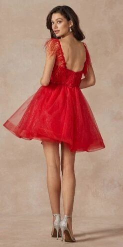 Juliet 881 Feather Straps Sheer Bodice Short A-line Tulle Dress(Juliet 881 Feather Straps Sheer Bodice Short A Line Tulle Dress) -Dress Promotion Store 881 red back