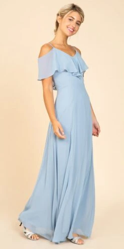 Eureka 8877 Ruffled Cold-Shoulder Long Chiffon A-Line Dress(Ruffled Cold Shoulder Long Bridesmaids Dress Lilac) -Dress Promotion Store 8877 eureka dusty blue 9a6f67c8 a38c 4030 b1c5 1c91a73e67bc