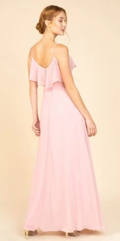 Eureka 8877 Ruffled Cold-Shoulder Long Chiffon A-Line Dress(Ruffled Cold Shoulder Long Bridesmaids Dress Lilac) -Dress Promotion Store 8877 eureka dusty rose back fc25a9ff 8784 4ac1 824f 85899ca652fc