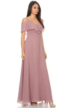 Eureka 8877 Ruffled Cold-Shoulder Long Chiffon A-Line Dress(Ruffled Cold Shoulder Long Bridesmaids Dress Lilac) -Dress Promotion Store 8877 eureka mauve side 009f2d35 5b2f 4f5a 8710 9d49a696dac3