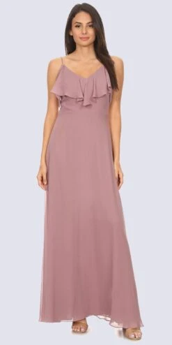 Eureka 8877 Ruffled Cold-Shoulder Long Chiffon A-Line Dress(Ruffled Cold Shoulder Long Bridesmaids Dress Lilac) -Dress Promotion Store 8877 eureka mauve ce12363f 7bcd 4292 8fe2 50d7d1547231