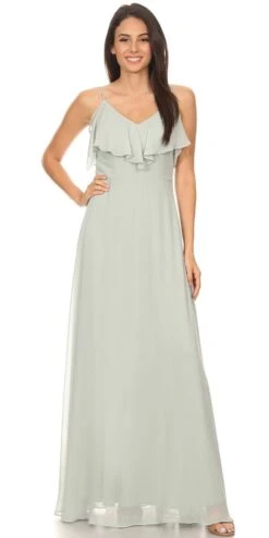Eureka 8877 Ruffled Cold-Shoulder Long Chiffon A-Line Dress(Ruffled Cold Shoulder Long Bridesmaids Dress Lilac) -Dress Promotion Store 8877 eureka sage green 78e22f8a f8cd 4484 a7a1 9d0cd7423d47