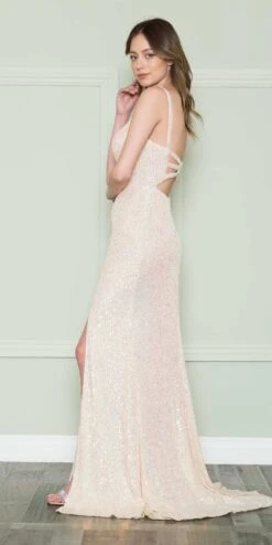 Poly USA | Ed Young 8900 Floor Length Iridescent Fitted Sequins Gown(Poly Usa 8900 Floor Length Iridescent Fitted Sequins Gown) -Dress Promotion Store 8900 7