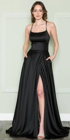 Poly USA | Ed Young 8910 Square Neck Spaghetti X-Cross Open Back Slit Dress(Poly Usa 8910 Square Neck Spaghetti X Cross Open Back Slit Dress)