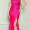 Poly USA | Ed Young 8914 One Shoulder Open Slit Rhinestones Bodice Floor Length Dress(Poly Usa 8914 One Shoulder Open Slit Rhinestones Bodice Floor Length Dress) -Dress Promotion Store 8914 FRONTFUSCHIA