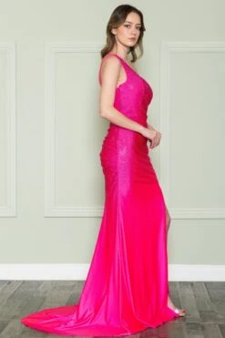 Poly USA | Ed Young 8914 One Shoulder Open Slit Rhinestones Bodice Floor Length Dress(Poly Usa 8914 One Shoulder Open Slit Rhinestones Bodice Floor Length Dress) -Dress Promotion Store 8914 SIDERIGHT