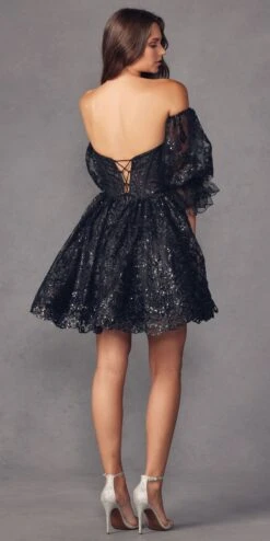 Juliet 895 Short A-Line Glitter Boned Dress Detachable Puff Sleeves(Juliet 895 Short A Line Glitter Boned Dress Detachable Puff Sleeves) -Dress Promotion Store 895 juliet black back