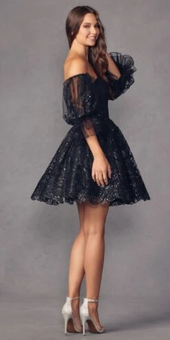 Juliet 895 Short A-Line Glitter Boned Dress Detachable Puff Sleeves(Juliet 895 Short A Line Glitter Boned Dress Detachable Puff Sleeves) -Dress Promotion Store 895 juliet black side