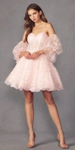 Juliet 895 Short A-Line Glitter Boned Dress Detachable Puff Sleeves(Juliet 895 Short A Line Glitter Boned Dress Detachable Puff Sleeves) -Dress Promotion Store 895 juliet blush