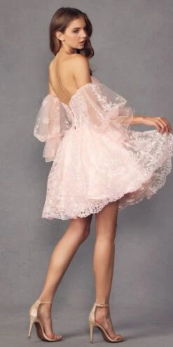 Juliet 895 Short A-Line Glitter Boned Dress Detachable Puff Sleeves(Juliet 895 Short A Line Glitter Boned Dress Detachable Puff Sleeves) -Dress Promotion Store 895 juliet blush back