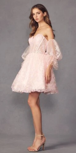 Juliet 895 Short A-Line Glitter Boned Dress Detachable Puff Sleeves(Juliet 895 Short A Line Glitter Boned Dress Detachable Puff Sleeves) -Dress Promotion Store 895 juliet blush side