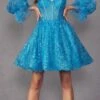Juliet 895 Short A-Line Glitter Boned Dress Detachable Puff Sleeves(Juliet 895 Short A Line Glitter Boned Dress Detachable Puff Sleeves) -Dress Promotion Store 895 juliet ocean blue