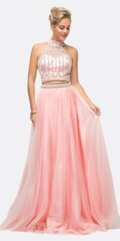 Cinderella Divine 8994 Beaded Bodice 2 Piece Halter Ball Gown Long(Beaded Bodice 2 Piece Halter Ball Gown Long Mint)