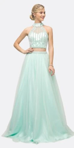Cinderella Divine 8994 Beaded Bodice 2 Piece Halter Ball Gown Long(Beaded Bodice 2 Piece Halter Ball Gown Long Mint) -Dress Promotion Store 8994 cinderella divine mint