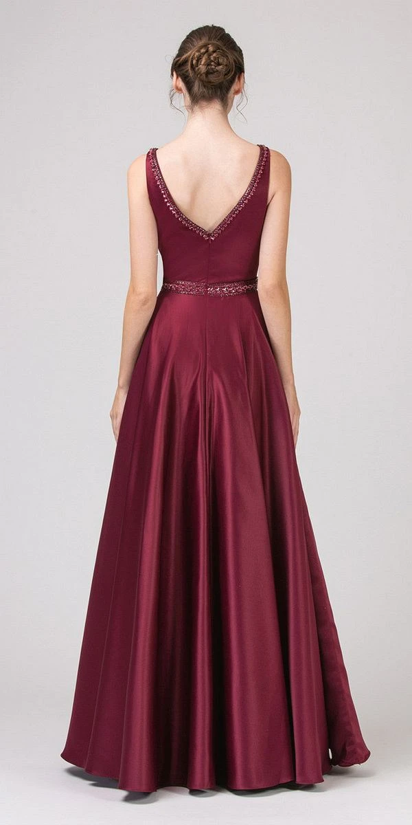 Eureka 9010 Embellished Long Prom Dress V-Neck With Pockets(Embellished Long Prom Dress V Neck With Pockets Burgundy) 4 Eureka 9010 Embellished Long Prom Dress V-Neck With Pockets(Embellished Long Prom Dress V Neck With Pockets Burgundy) - Image 2