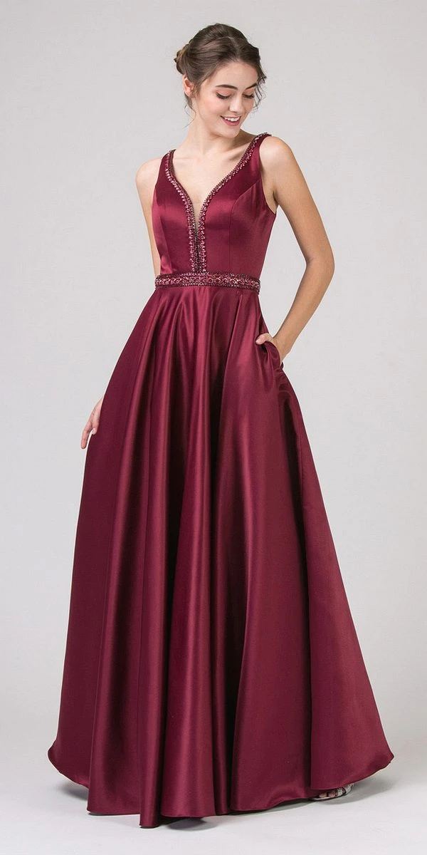 Eureka 9010 Embellished Long Prom Dress V-Neck With Pockets(Embellished Long Prom Dress V Neck With Pockets Burgundy) 3 Eureka 9010 Embellished Long Prom Dress V-Neck With Pockets(Embellished Long Prom Dress V Neck With Pockets Burgundy)