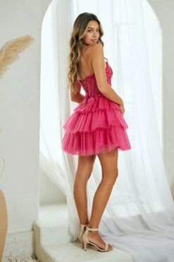 Amelia Couture 9066s Short A-Line Ruffled Layered Tulle Skirt Strapless Scoop(Amelia Couture 9066s Short A Line Ruffled Layered Tulle Skirt Strapless Scoop) -Dress Promotion Store 9066S FUCHSIA 3