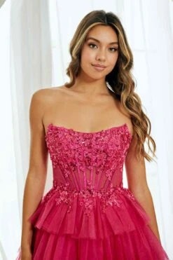 Amelia Couture 9066s Short A-Line Ruffled Layered Tulle Skirt Strapless Scoop(Amelia Couture 9066s Short A Line Ruffled Layered Tulle Skirt Strapless Scoop) -Dress Promotion Store 9066S FUCHSIA 5