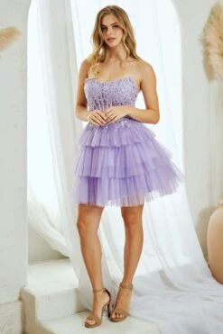 Amelia Couture 9066s Short A-Line Ruffled Layered Tulle Skirt Strapless Scoop(Amelia Couture 9066s Short A Line Ruffled Layered Tulle Skirt Strapless Scoop) -Dress Promotion Store 9066S LILAC 2