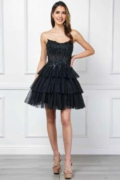 Amelia Couture 9066s Short A-Line Ruffled Layered Tulle Skirt Strapless Scoop(Amelia Couture 9066s Short A Line Ruffled Layered Tulle Skirt Strapless Scoop) -Dress Promotion Store 9066sBLACK 2