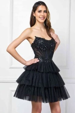 Amelia Couture 9066s Short A-Line Ruffled Layered Tulle Skirt Strapless Scoop(Amelia Couture 9066s Short A Line Ruffled Layered Tulle Skirt Strapless Scoop) -Dress Promotion Store 9066sBLACK 6