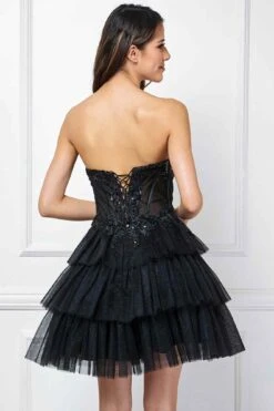 Amelia Couture 9066s Short A-Line Ruffled Layered Tulle Skirt Strapless Scoop(Amelia Couture 9066s Short A Line Ruffled Layered Tulle Skirt Strapless Scoop) -Dress Promotion Store 9066sBLACK BACK