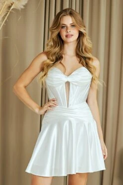 Amelia Couture 9071s Short Satin Strapless A-Line Dress(Amelia Couture 9071s Short Satin Strapless A Line Dress)