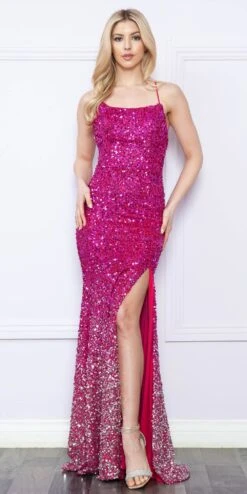 Poly USA | Ed Young 9096 Long Sequin Ombre Gown Open Back And Slit(Poly Usa 9096 Long Sequin Ombre Gown Open Back And Slit) -Dress Promotion Store 9096RED 5