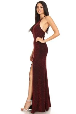 Eureka 9119 High-Neck Halter Glitter Long Formal Dress With Slit(High Neck Burgundy Glitter Long Formal Dress With Slit) -Dress Promotion Store 9119 eureka fashion burgundy left side 5e205e7c 7bf1 437e 8bfe d3ba62c6f177