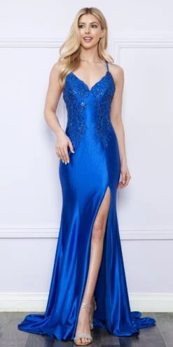 Poly USA | Ed Young 9142 Long Poly Span Jersey Embroidered Bodice Gown With Slit(Poly Usa 9142 Long Poly Span Jersey Embroidered Bodice Gown With Slit) -Dress Promotion Store 9142ROYAL 8