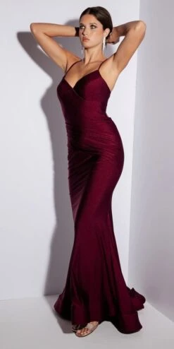 Eureka 9151 Mermaid Floor Length Gown Ruched Sash Fishtail Hem(Eureka 9151 Mermaid Floor Length Gown Ruched Sash Fishtail Hem) -Dress Promotion Store 9151 burgundy