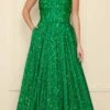 Poly USA | Ed Young 9152 Floor Length A-Line Sequin Dress Pockets Sweetheart Neck(Poly Usa 9152 Floor Length A Line Sequin Dress Pockets Sweetheart Neck)