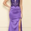 Poly USA | Ed Young 9162 Fitted Span Satin Long Gown Plunging V-Neckline(Poly Usa 9162 Fitted Span Satin Long Gown Plunging V Neckline) -Dress Promotion Store 9162Purple 2
