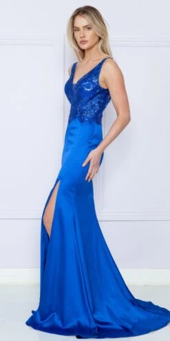 Poly USA | Ed Young 9162 Fitted Span Satin Long Gown Plunging V-Neckline(Poly Usa 9162 Fitted Span Satin Long Gown Plunging V Neckline) -Dress Promotion Store 9162Royal 7