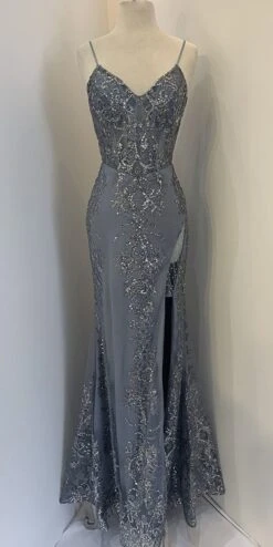 Eureka Fashion 9188 Long Fitted Open Boning Printed Floral Glitter Dress(Eureka Fashion 9188 Long Fitted Open Boning Printed Floral Glitter Dress) -Dress Promotion Store 9188 slate blue