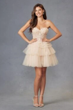 Juliet JT918A Dress Strapless Cocktail Leaf Lace Corset Bodice Ruffle Skirt(Juliet Jt918s Dress Strapless Cocktail Leaf Lace Corset Bodice Ruffle Skirt) -Dress Promotion Store 918SCHAMP 4