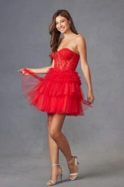 Juliet JT918A Dress Strapless Cocktail Leaf Lace Corset Bodice Ruffle Skirt(Juliet Jt918s Dress Strapless Cocktail Leaf Lace Corset Bodice Ruffle Skirt) -Dress Promotion Store 918SRED 6