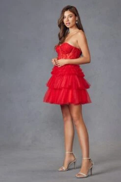 Juliet JT918A Dress Strapless Cocktail Leaf Lace Corset Bodice Ruffle Skirt(Juliet Jt918s Dress Strapless Cocktail Leaf Lace Corset Bodice Ruffle Skirt) -Dress Promotion Store 918SRED 7