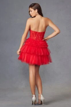 Juliet JT918A Dress Strapless Cocktail Leaf Lace Corset Bodice Ruffle Skirt(Juliet Jt918s Dress Strapless Cocktail Leaf Lace Corset Bodice Ruffle Skirt) -Dress Promotion Store 918SRED 8