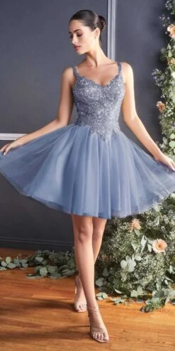 Cinderella Divine 9239 Short Poofy Layered A-Line Gown Tulle Skirt(Short Poofy Champagne Gold A Line Party Ball Gown Tulle Skirt) -Dress Promotion Store 9239 cinderella divine smokey blue 1
